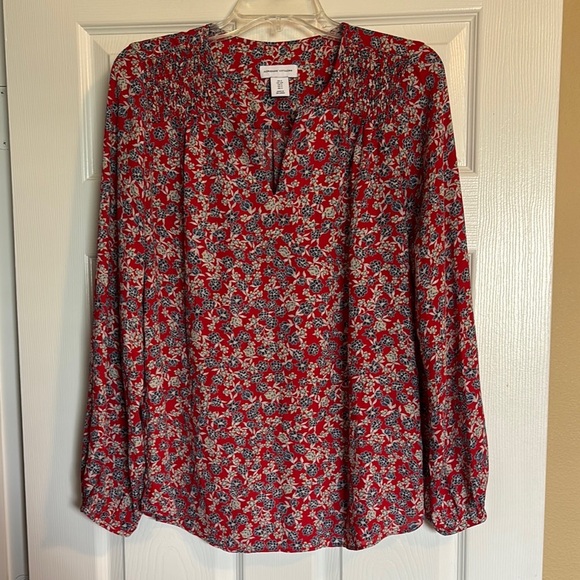 Adrienne Vittadini women’s red floral long sleeve blouse size small - Picture 1 of 8